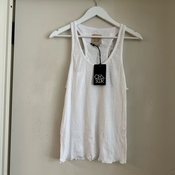 Chaser Ribbed Ruffle Racerback Tank in White NWT - Picture 1 of 3